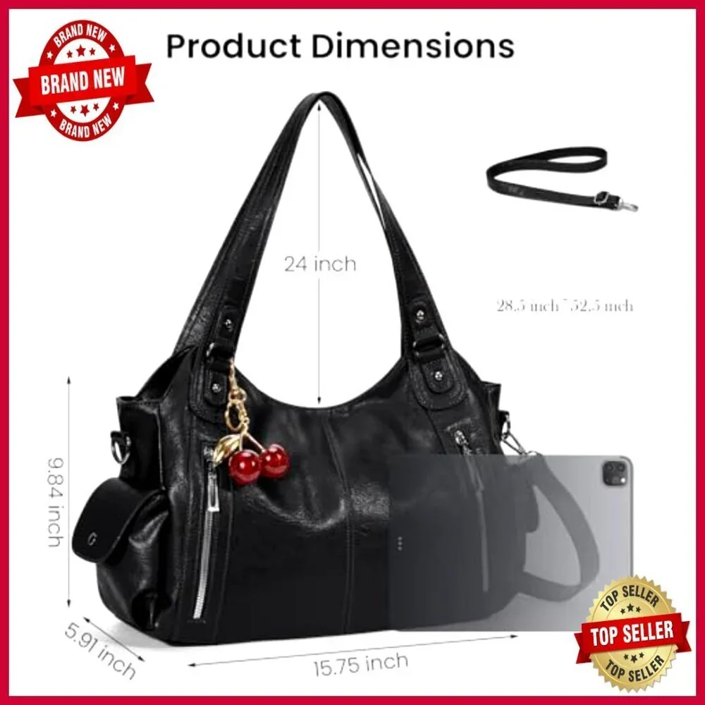 Slouchy Hobo Tote Bag Faux Leather Crossbody Shoulder Purse Punk Style